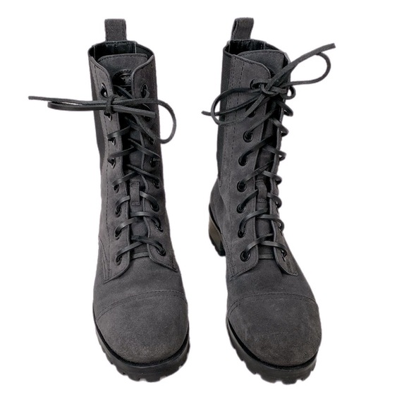Tory Burch Gray Broome Suede Leather Lace Up Combat Boots size 7.5 - Picture 4 of 11